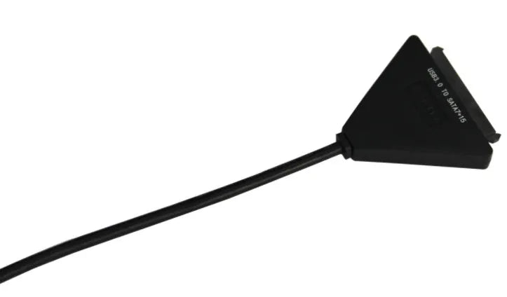 Black USB3.0 to SATA 7+15 pin hard drive adapter cable with a separate power connection line.