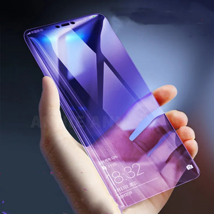 Vivo smartphone tempered glass screen protector in violet light colour showing full-screen coverage