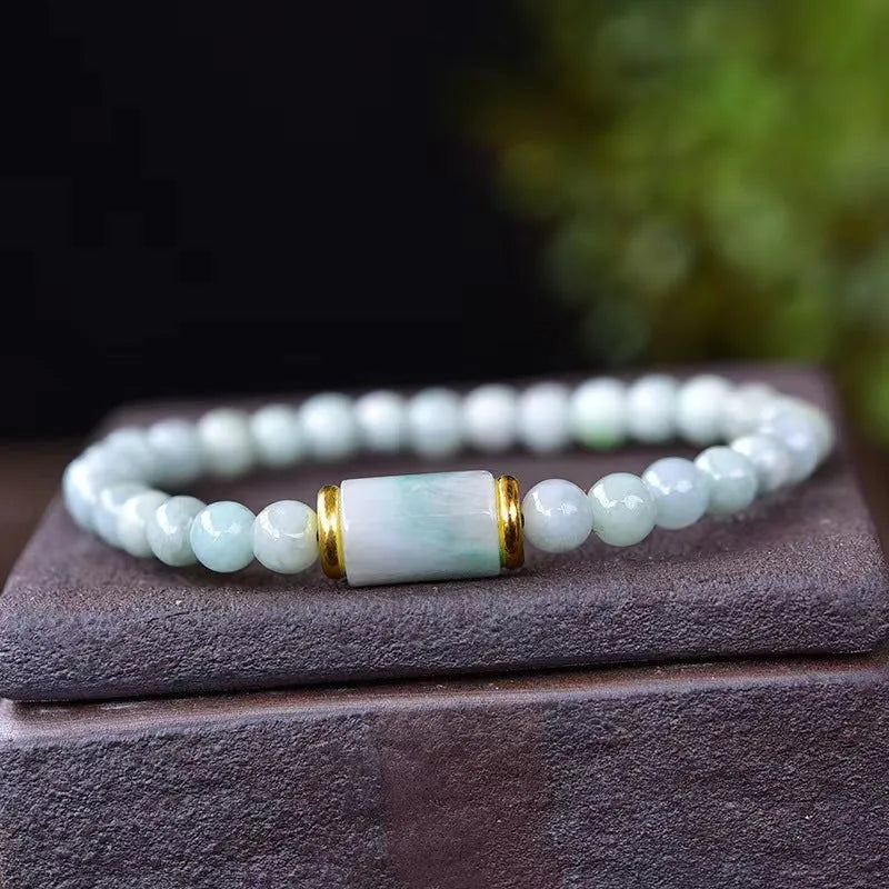 Emerald green Myanmar jade bracelet with round beads for men and women