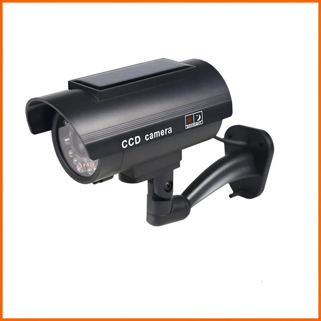 Black plastic solar simulation gun camera dummy security unit with flashing LED light
