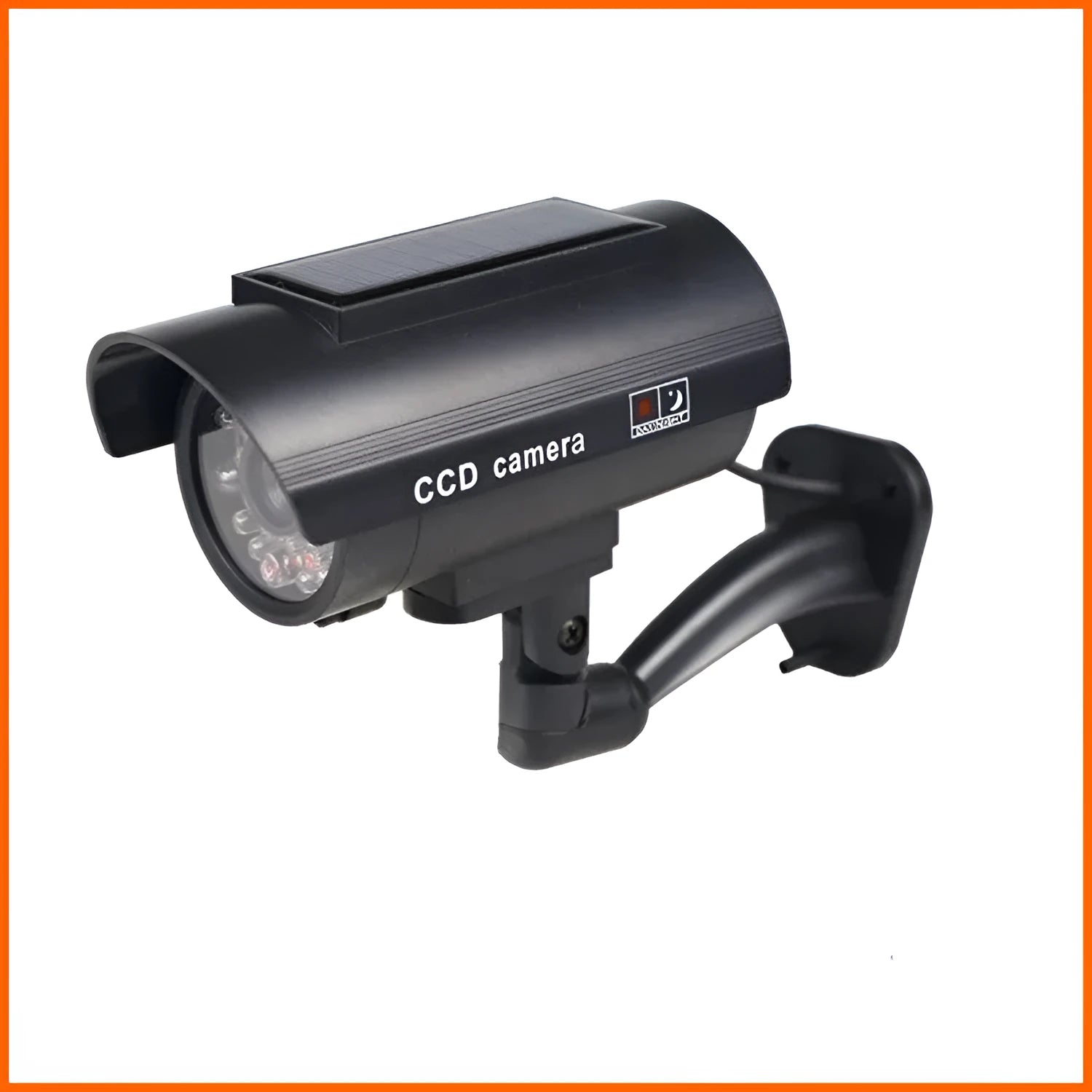 Black plastic solar simulation gun camera dummy security unit with flashing LED light