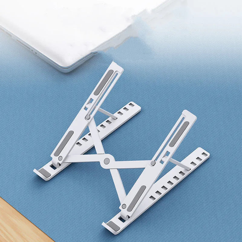 Black portable laptop cooling stand with 10 adjustable positions folded with storage bag