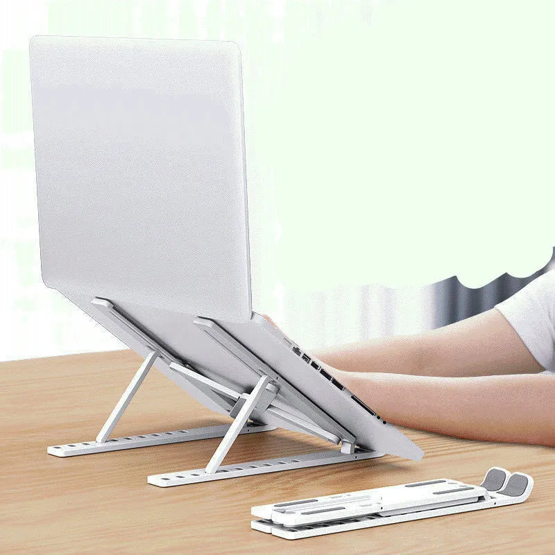 Black portable laptop cooling stand with 10 adjustable positions folded with storage bag