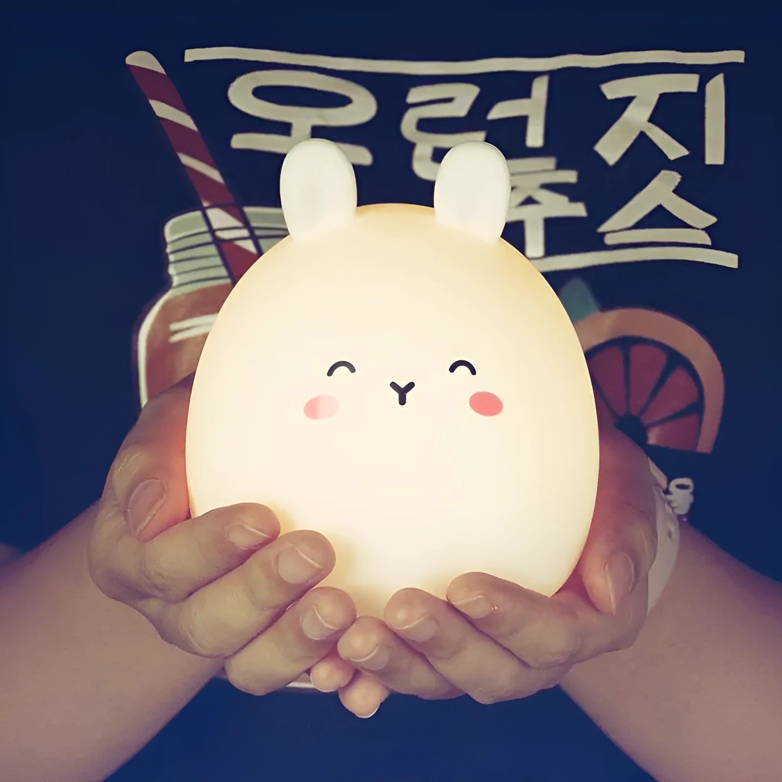 Cute rabbit-shaped silicone night light with LED illumination and colour change functionality