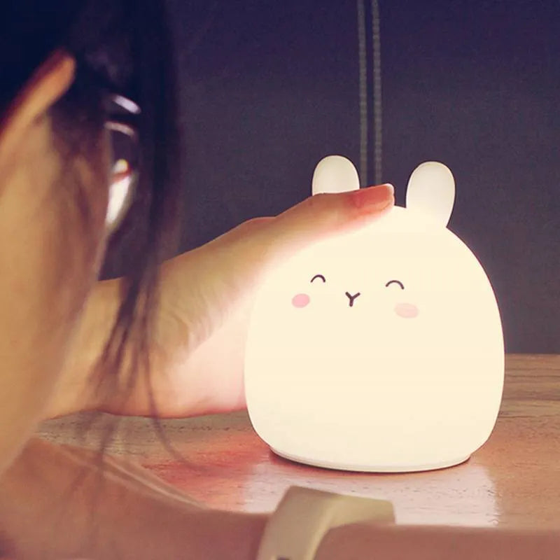 Cute rabbit-shaped silicone night light with LED illumination and colour change functionality