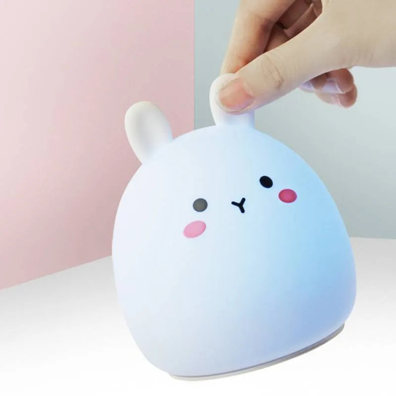 Cute rabbit-shaped silicone night light with LED illumination and colour change functionality