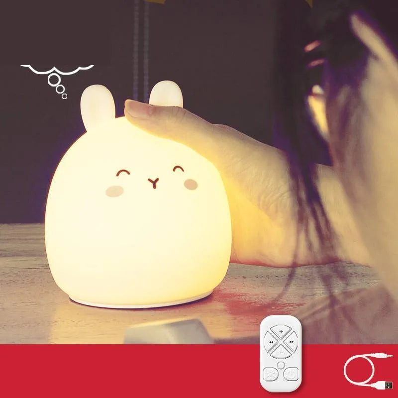 Cute rabbit-shaped silicone night light with LED illumination and colour change functionality