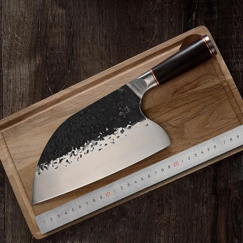 Stainless steel chef knife with ebony wood handle for meat and bone cutting