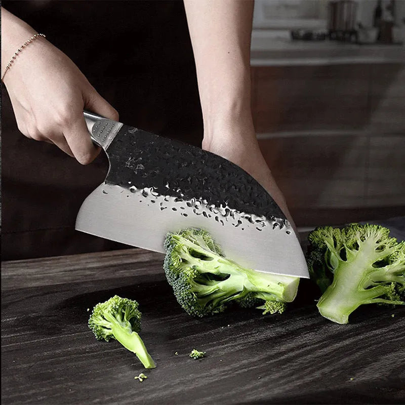 Stainless steel chef knife with ebony wood handle for meat and bone cutting