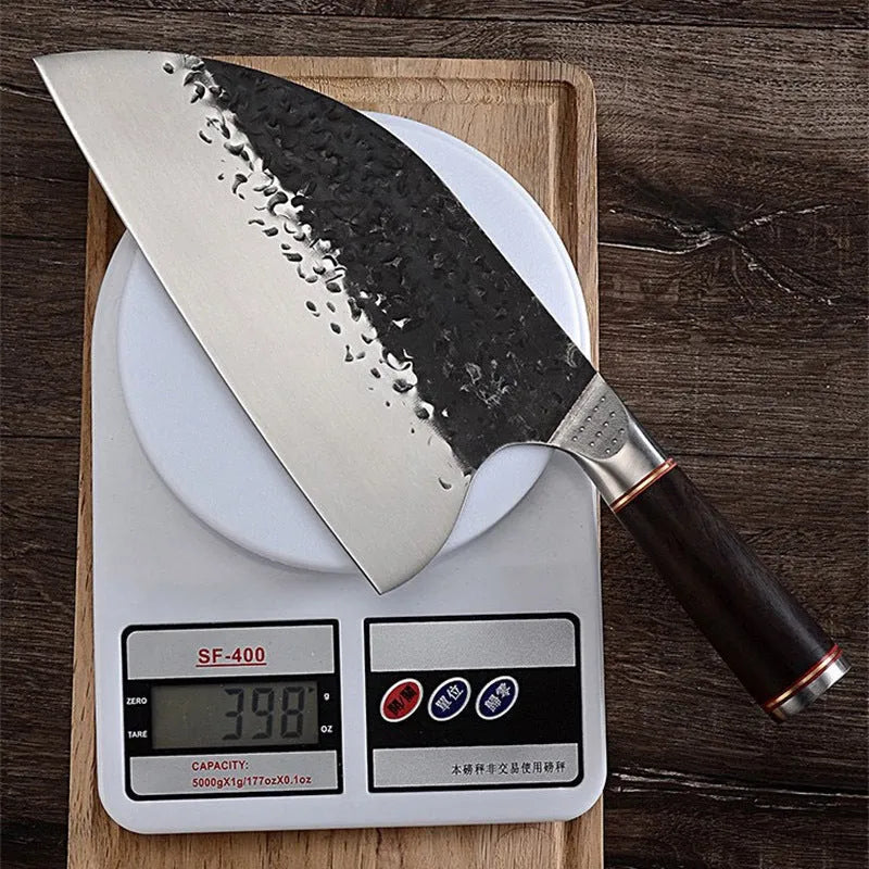Stainless steel chef knife with ebony wood handle for meat and bone cutting