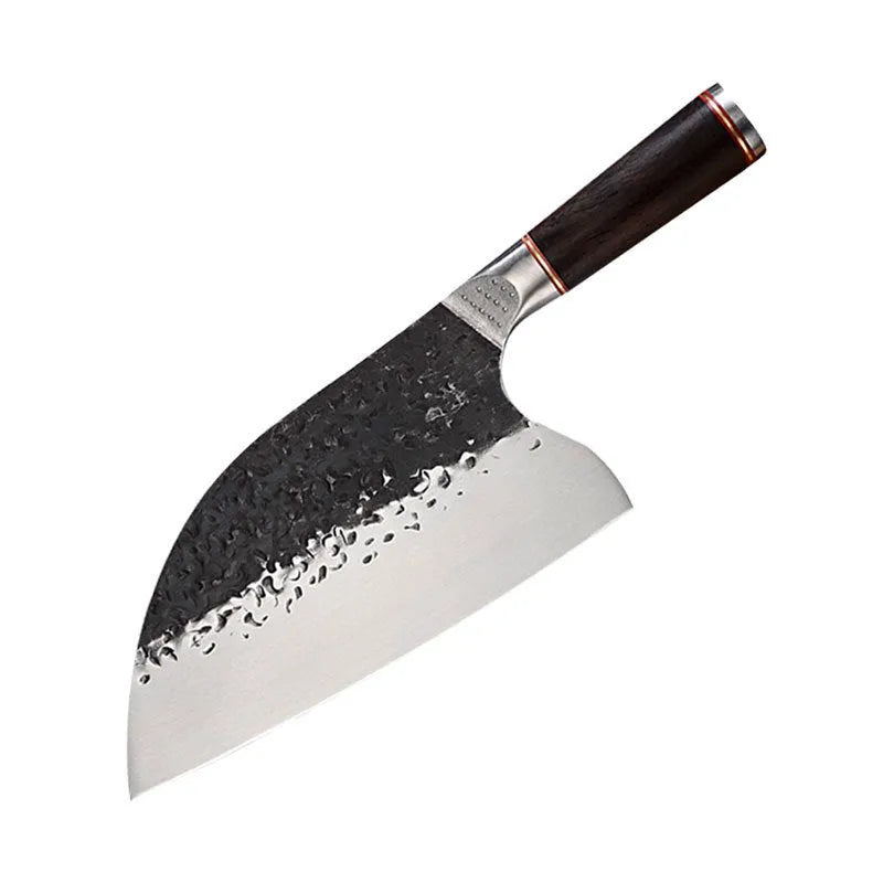 Stainless steel chef knife with ebony wood handle for meat and bone cutting
