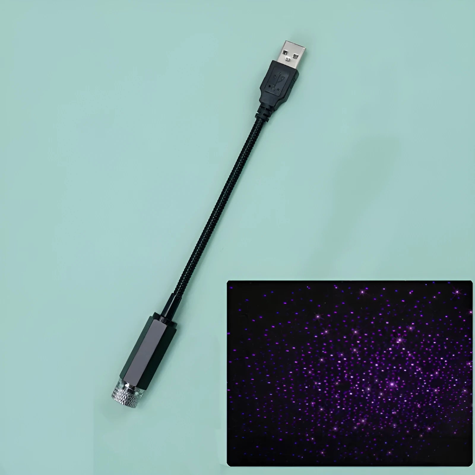 Mini LED car roof star night light with metal housing projecting star pattern in purple colour