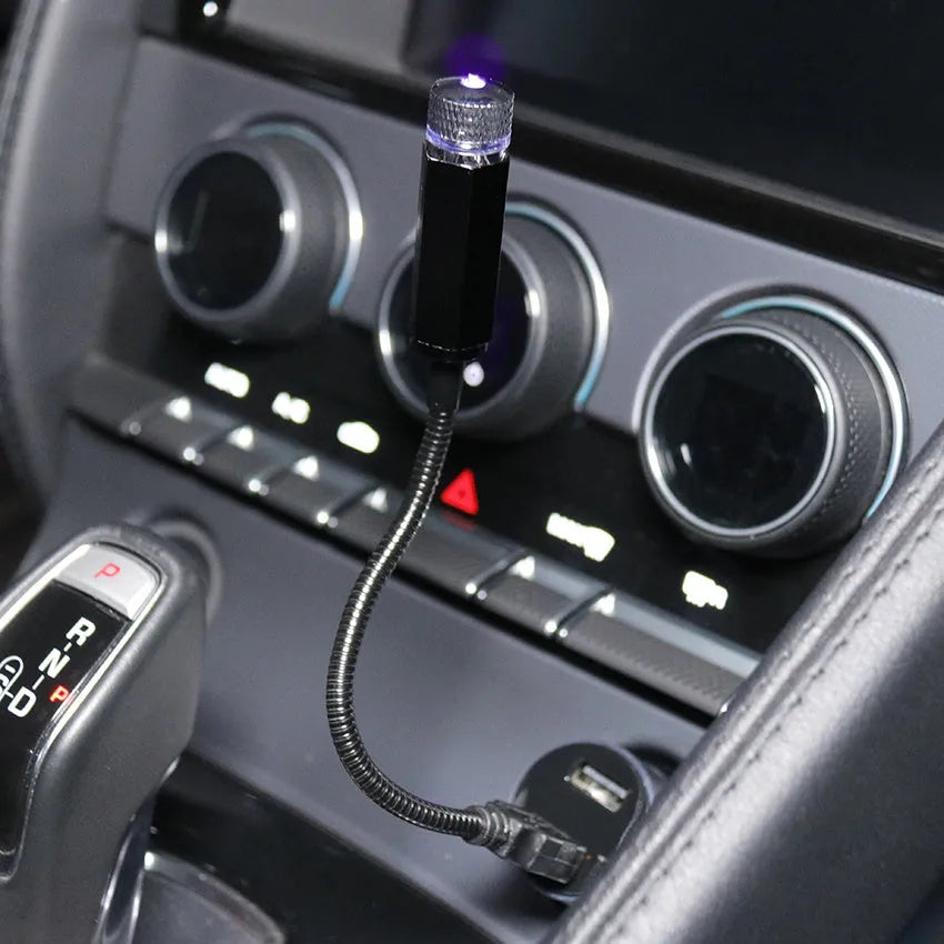 Mini LED car roof star night light with metal housing projecting star pattern in purple colour