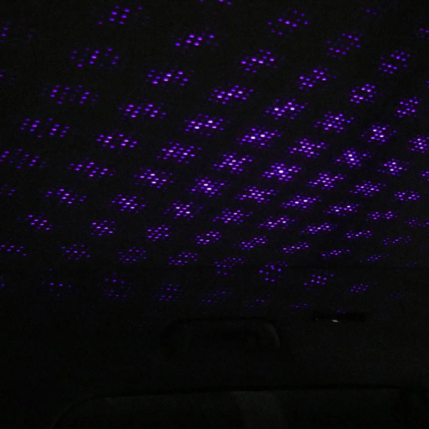 Mini LED car roof star night light with metal housing projecting star pattern in purple colour