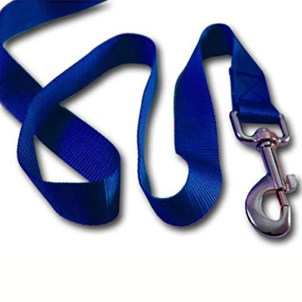 Blue retractable dog leash with ergonomic handle and silicone folding bowl on grass