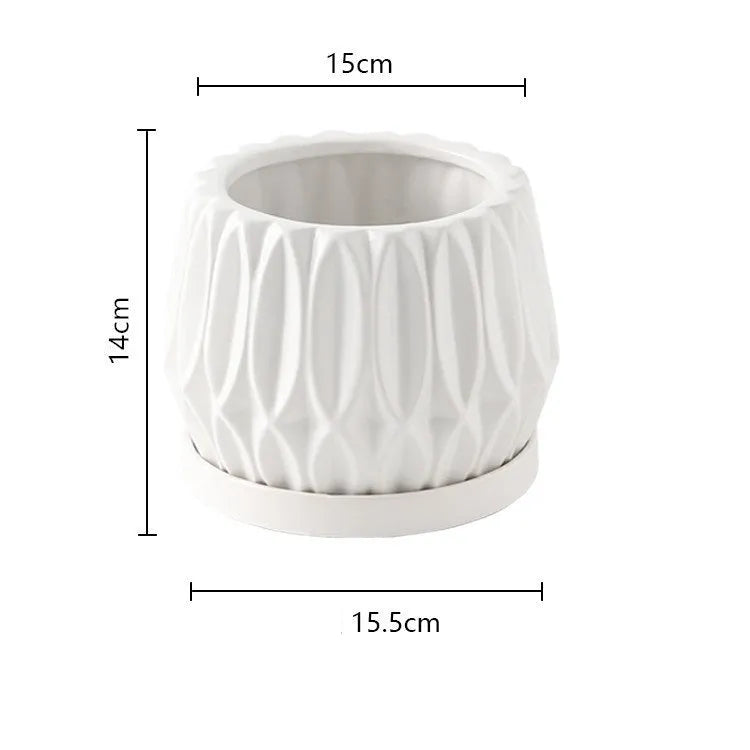 Grey ceramic desktop flowerpot for indoor plants on tabletop