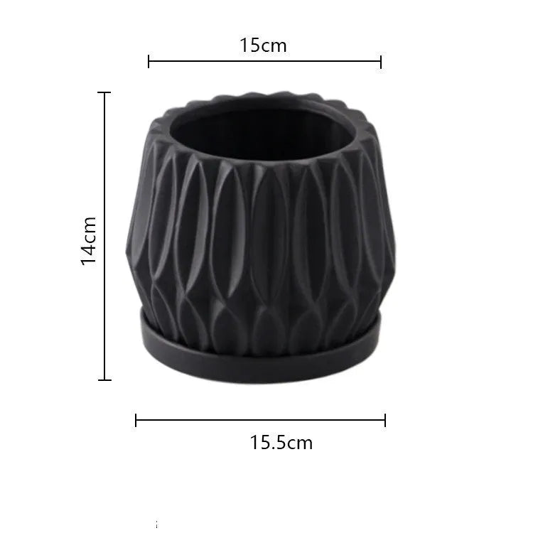 Grey ceramic desktop flowerpot for indoor plants on tabletop