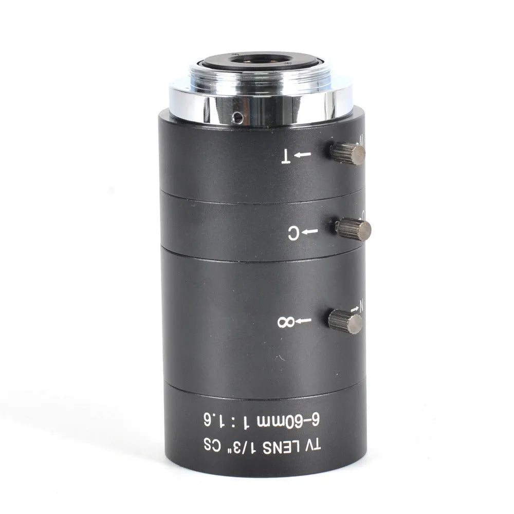 Black manual aperture 6-60mm CCTV camera lens with CS mount for surveillance systems