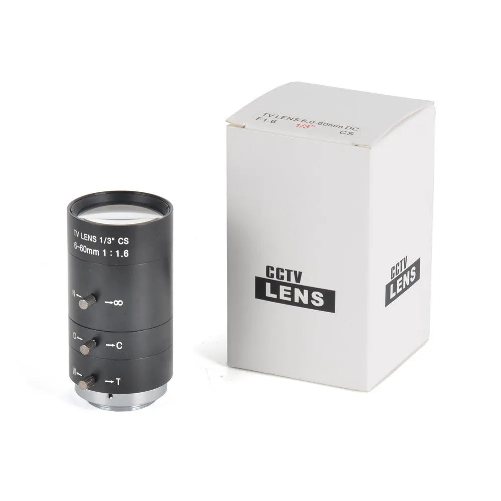 Black manual aperture 6-60mm CCTV camera lens with CS mount for surveillance systems