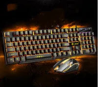 Limei Gtx300 black and white mechanical gaming keyboard and mouse set with backlight on a desktop.