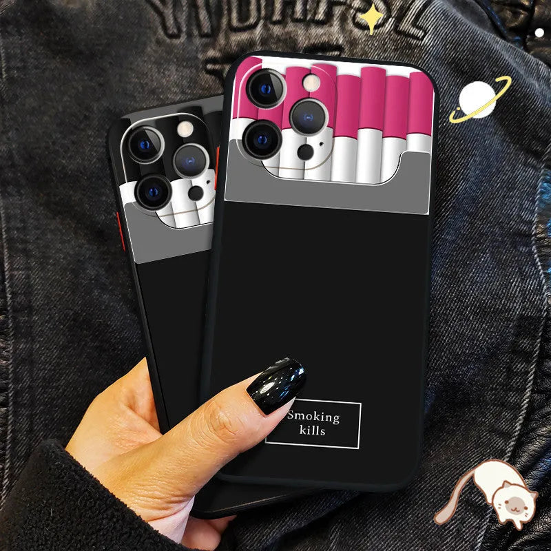 TPU silicone cigarette pattern drop protection phone case for iPhone 11 12 Pro Max, black colour, front view