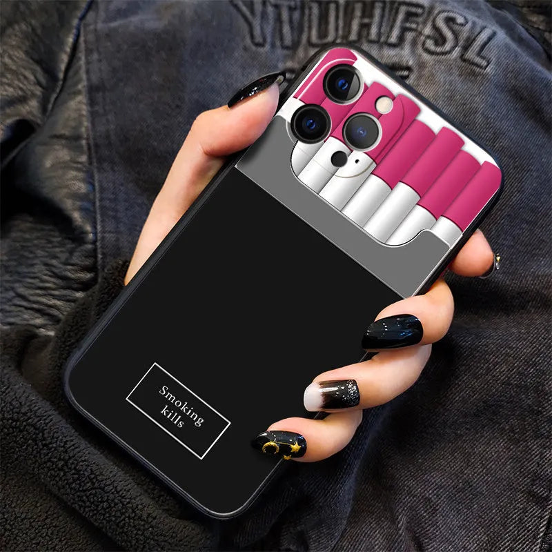 TPU silicone cigarette pattern drop protection phone case for iPhone 11 12 Pro Max, black colour, front view