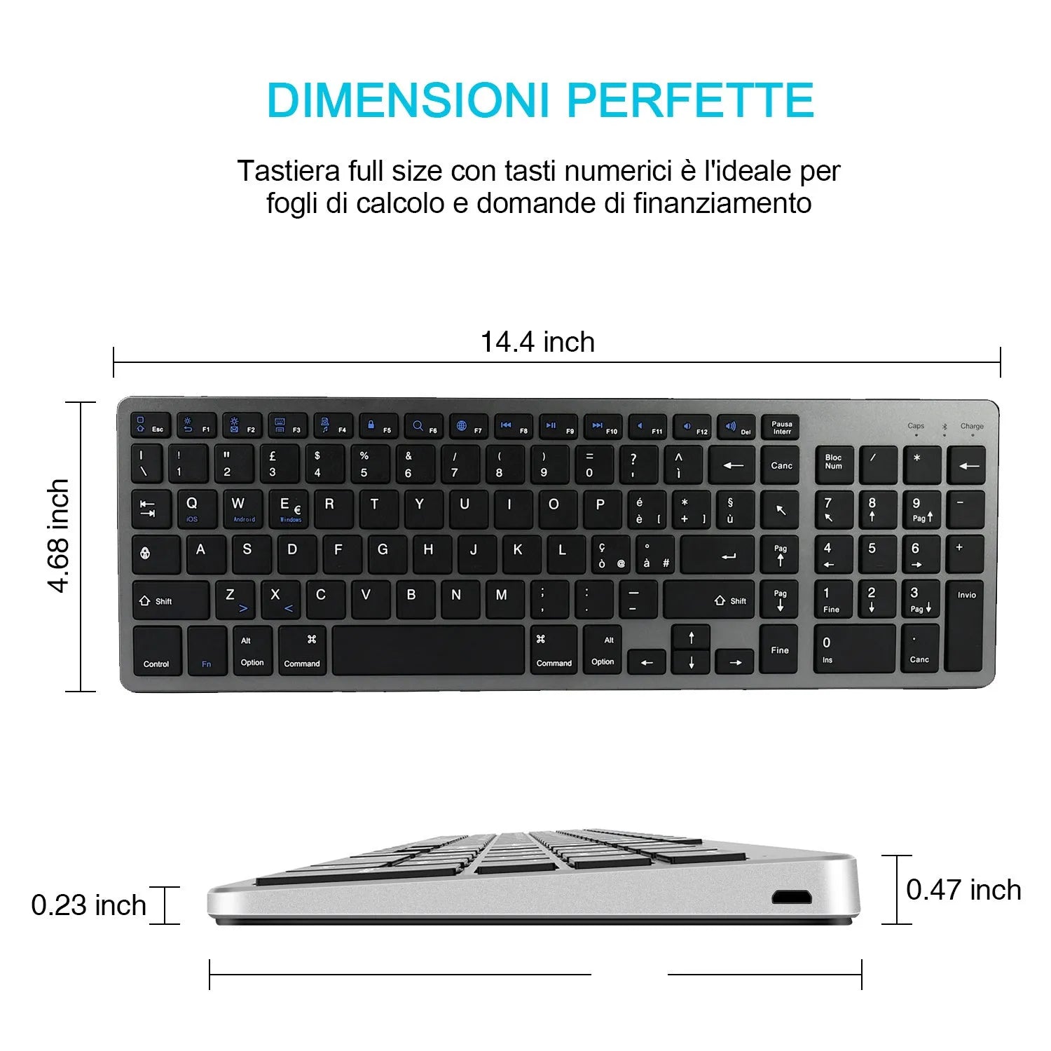 White rechargeable Bluetooth keyboard for iPad tablet and mobile phone