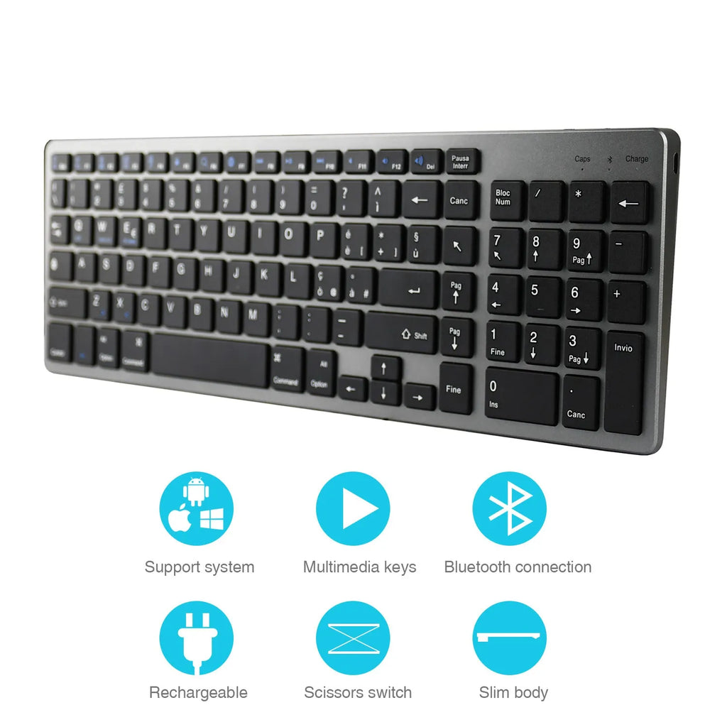 White rechargeable Bluetooth keyboard for iPad tablet and mobile phone