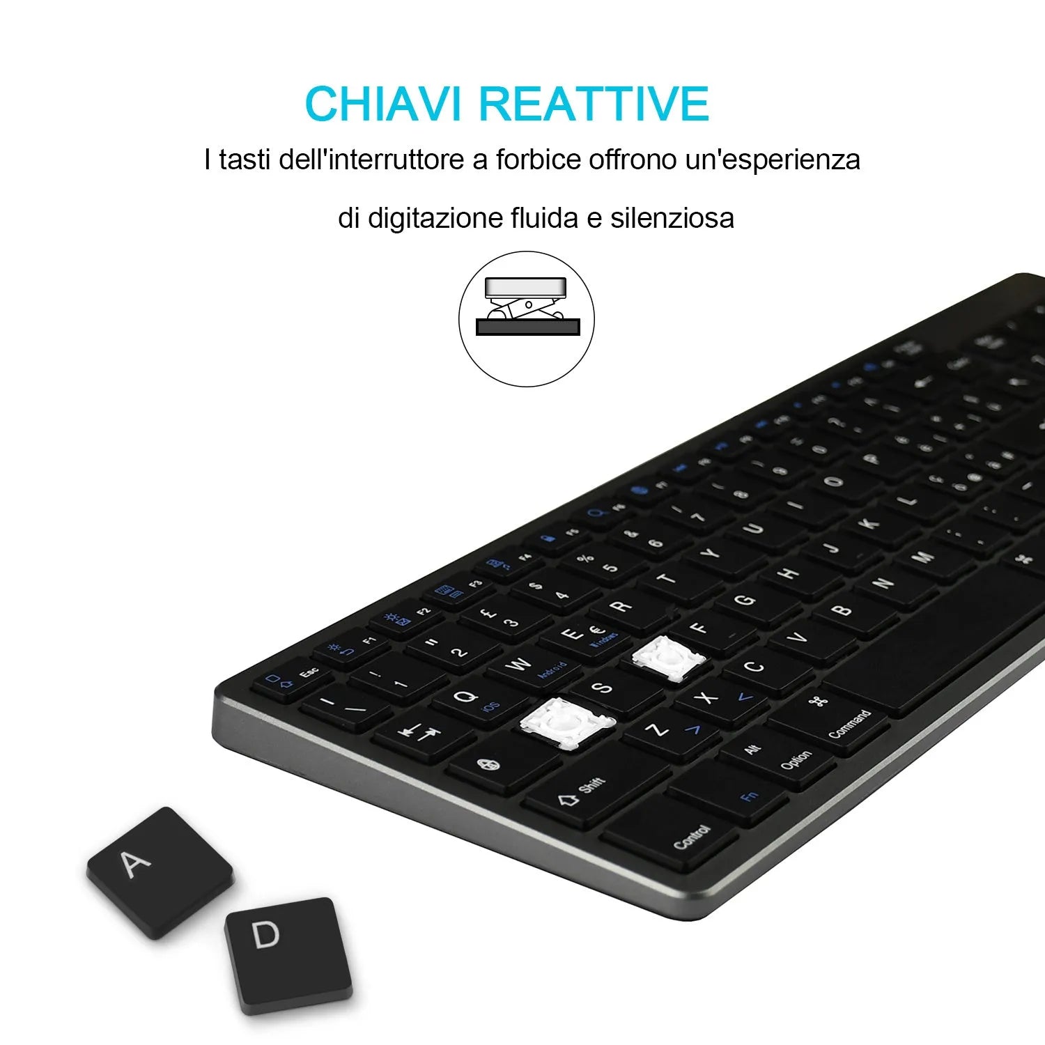 White rechargeable Bluetooth keyboard for iPad tablet and mobile phone