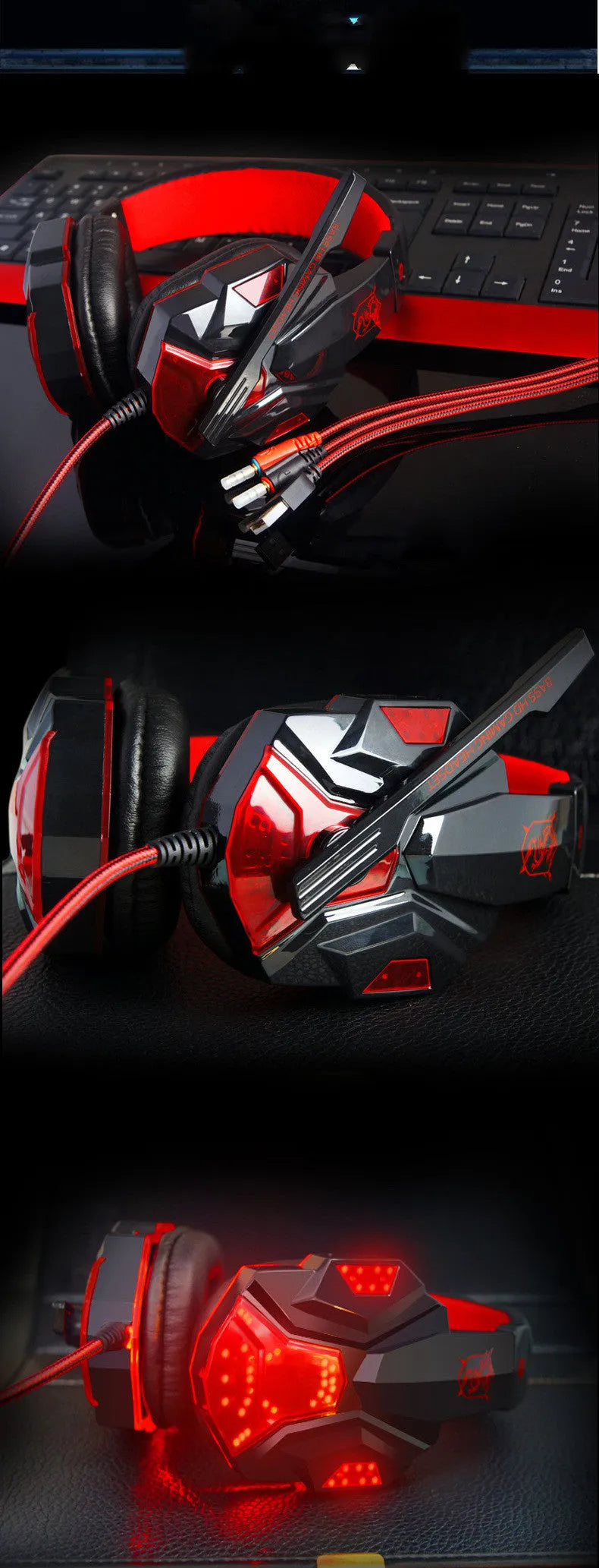 PC780 gaming headphones with microphone in black and blue colour combination, head-mounted design