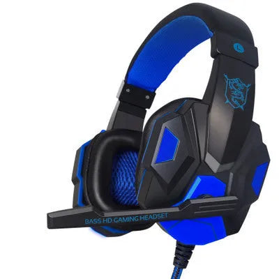 PC780 gaming headphones with microphone in black and blue colour combination, head-mounted design