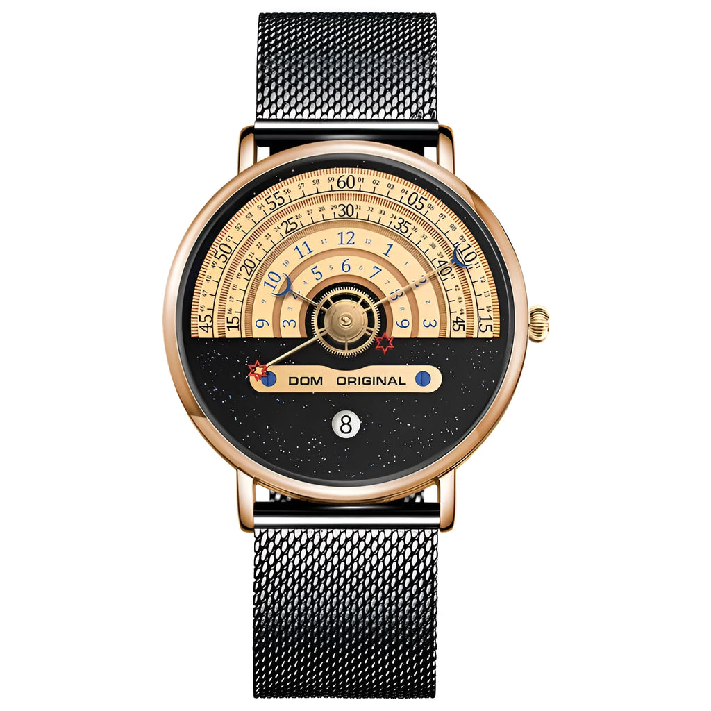 Men's gold and silver sports watch with round 40mm dial and stainless steel or leather strap