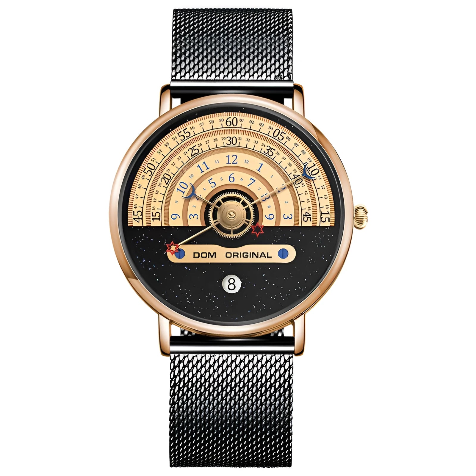 Men's gold and silver sports watch with round 40mm dial and stainless steel or leather strap