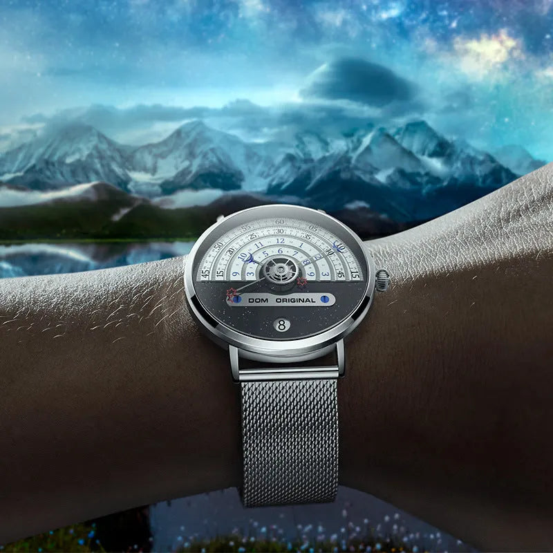 Men's gold and silver sports watch with round 40mm dial and stainless steel or leather strap