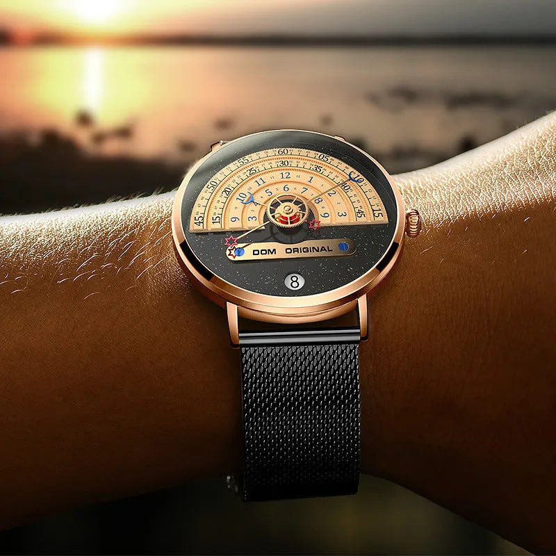 Men's gold and silver sports watch with round 40mm dial and stainless steel or leather strap