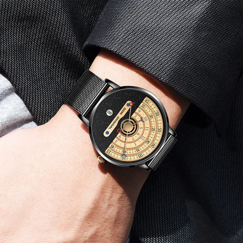 Men's gold and silver sports watch with round 40mm dial and stainless steel or leather strap