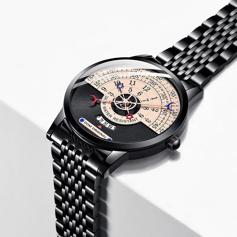 Men's gold and silver sports watch with round 40mm dial and stainless steel or leather strap