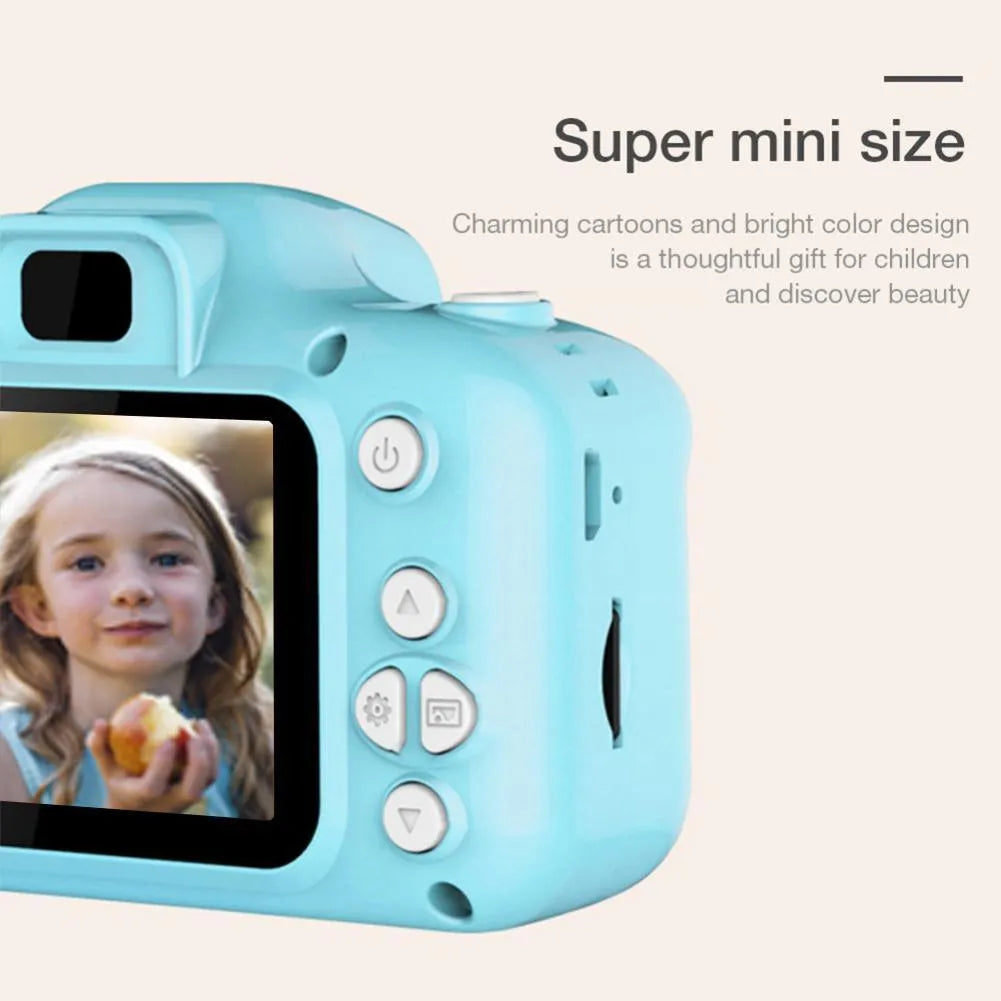Children's HD digital waterproof camera in blue with 2.3 inch LCD screen, 800W pixels, compact size