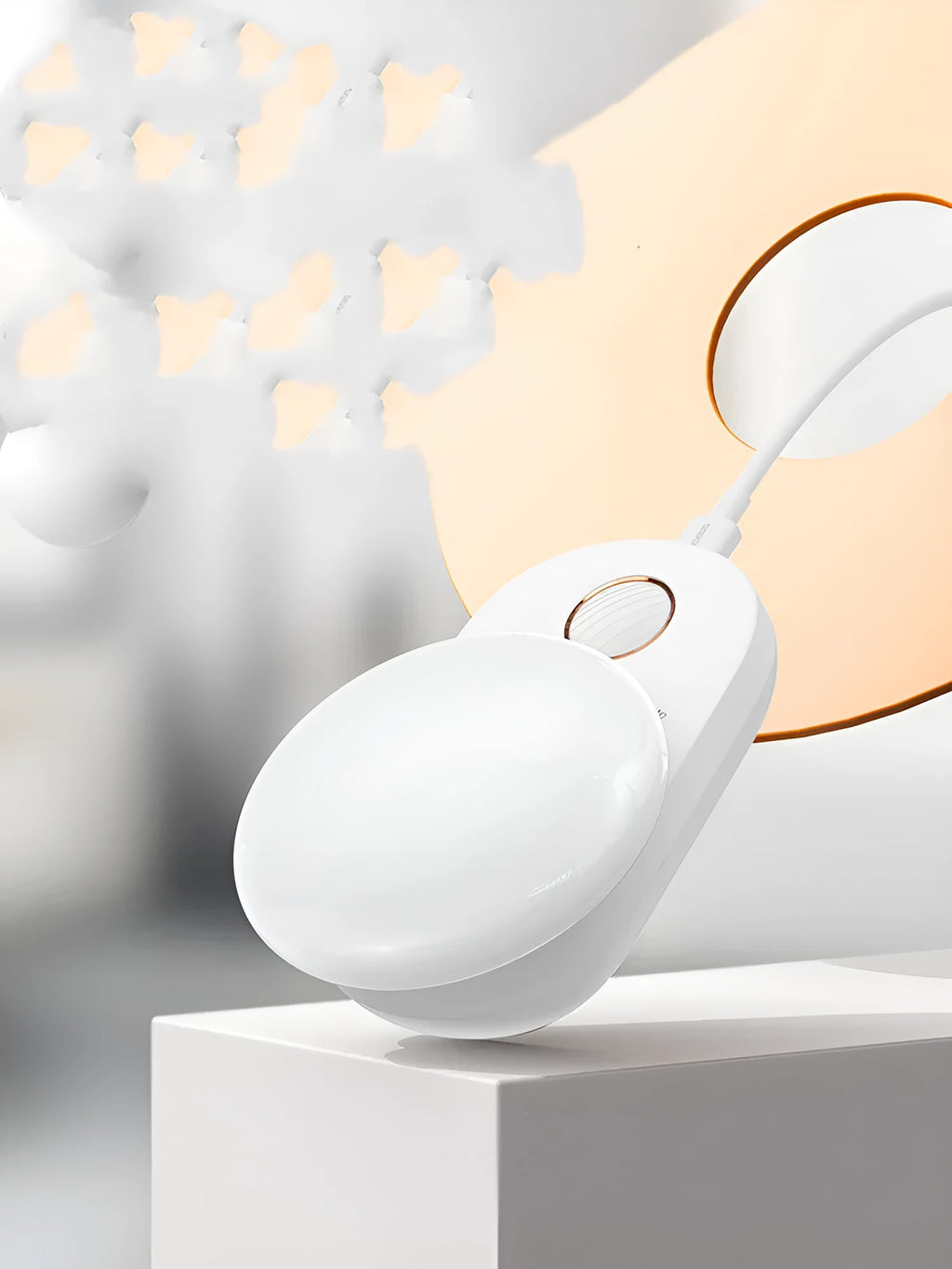 White rechargeable night light with motion sensor for bedside use
