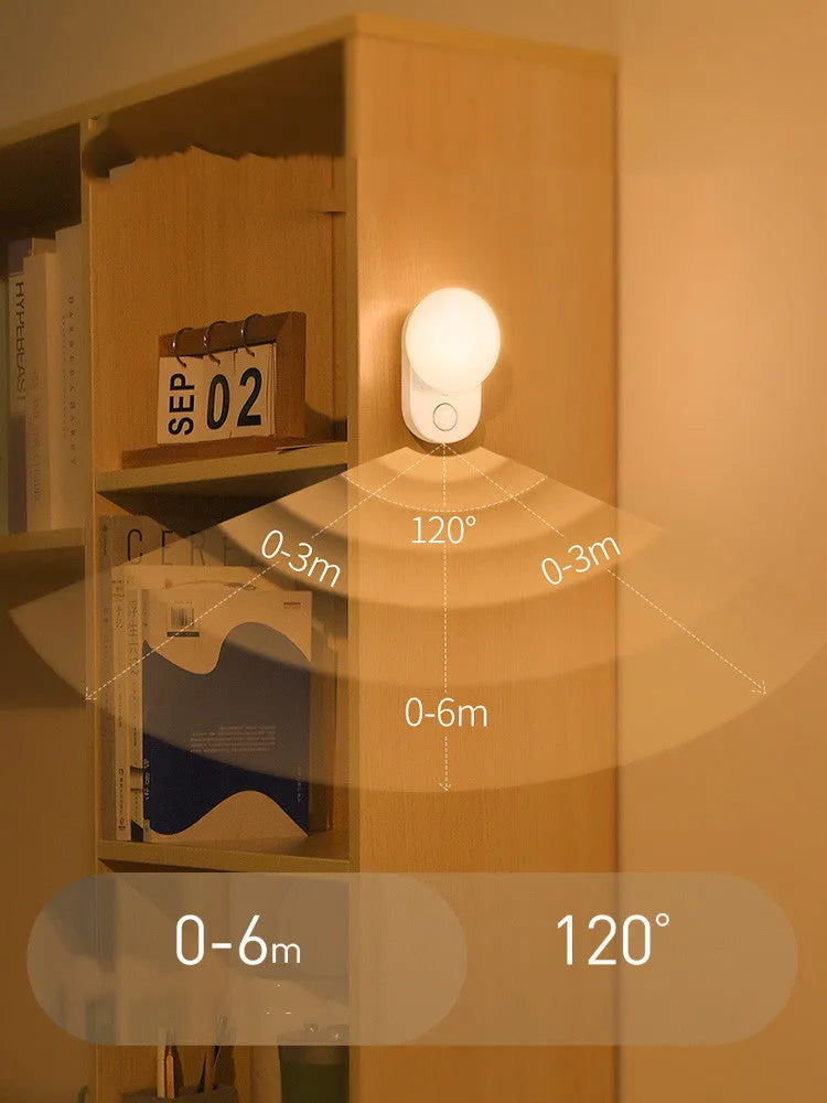 White rechargeable night light with motion sensor for bedside use
