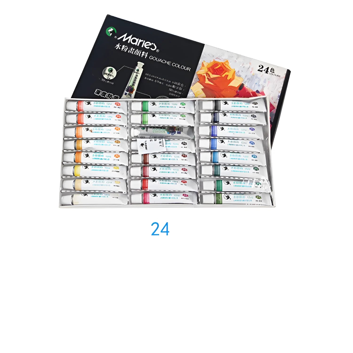 Boxed set of Marley gouache paint tubes in 12ml size showing colour options