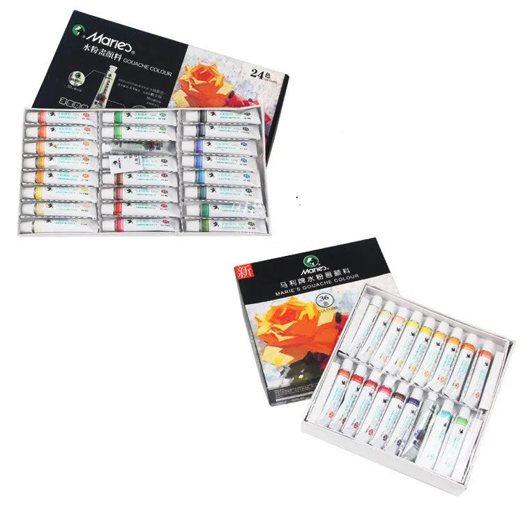 Boxed set of Marley gouache paint tubes in 12ml size showing colour options