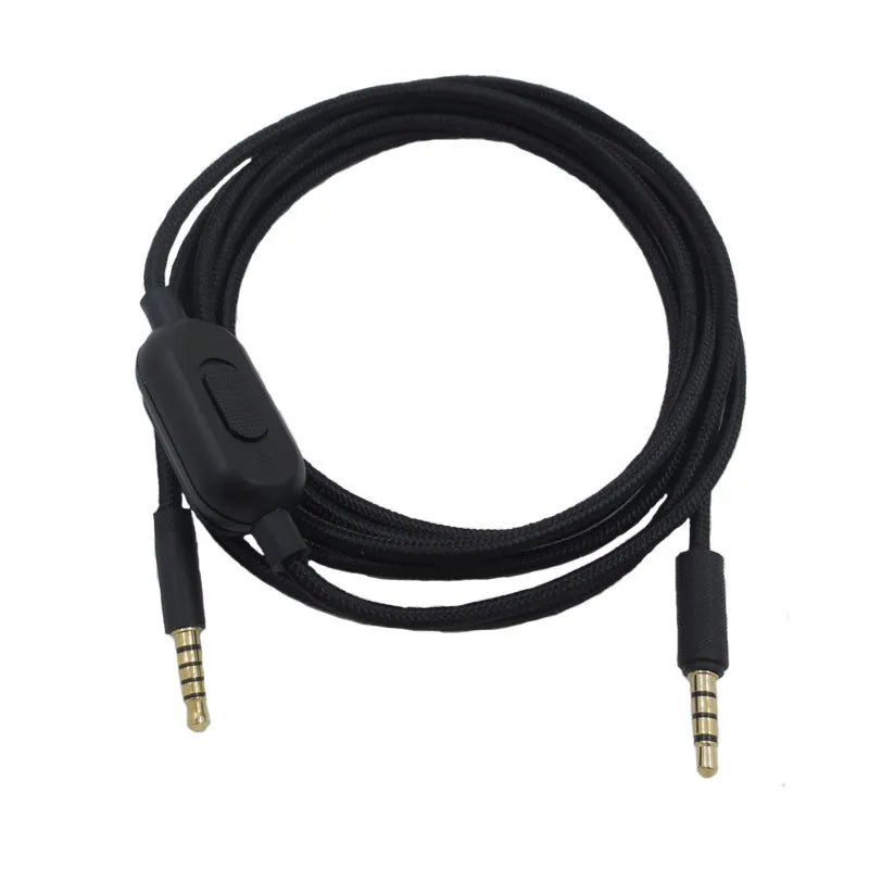 Black universal game headset cable with 3.5mm 4-pole male connectors for gaming audio replacement