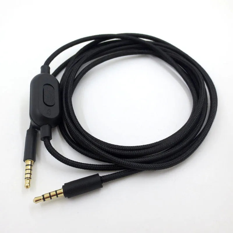 Black universal game headset cable with 3.5mm 4-pole male connectors for gaming audio replacement
