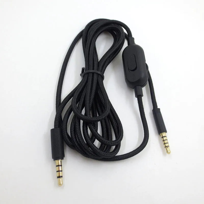 Black universal game headset cable with 3.5mm 4-pole male connectors for gaming audio replacement