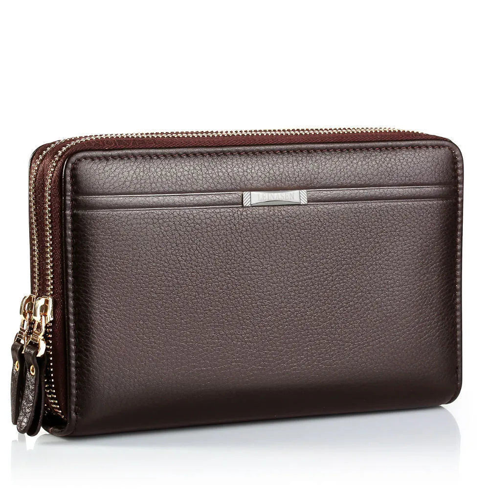 Men's PU leather handbag with zipper, compact 21cm size, black colour, cross-body style