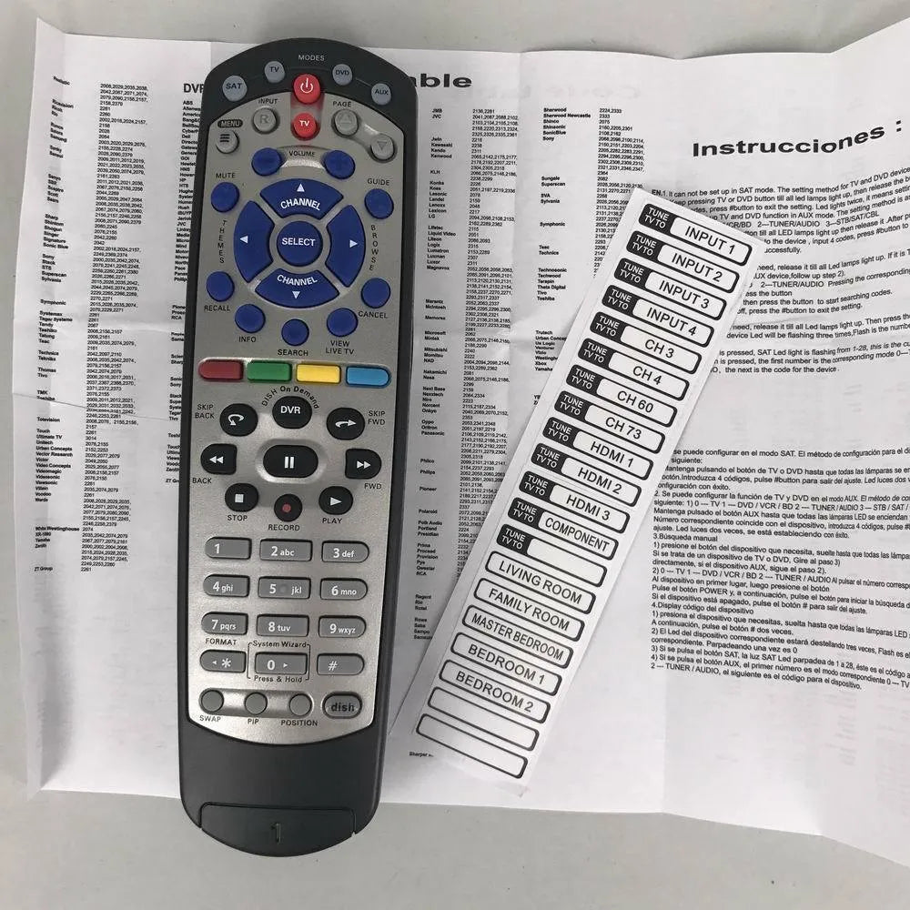Black flat universal remote control for DISH Network satellite receivers