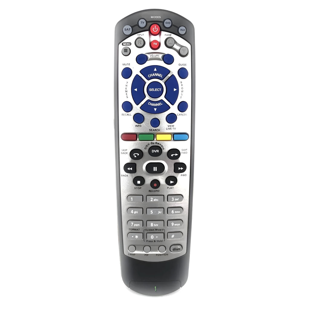 Black flat universal remote control for DISH Network satellite receivers