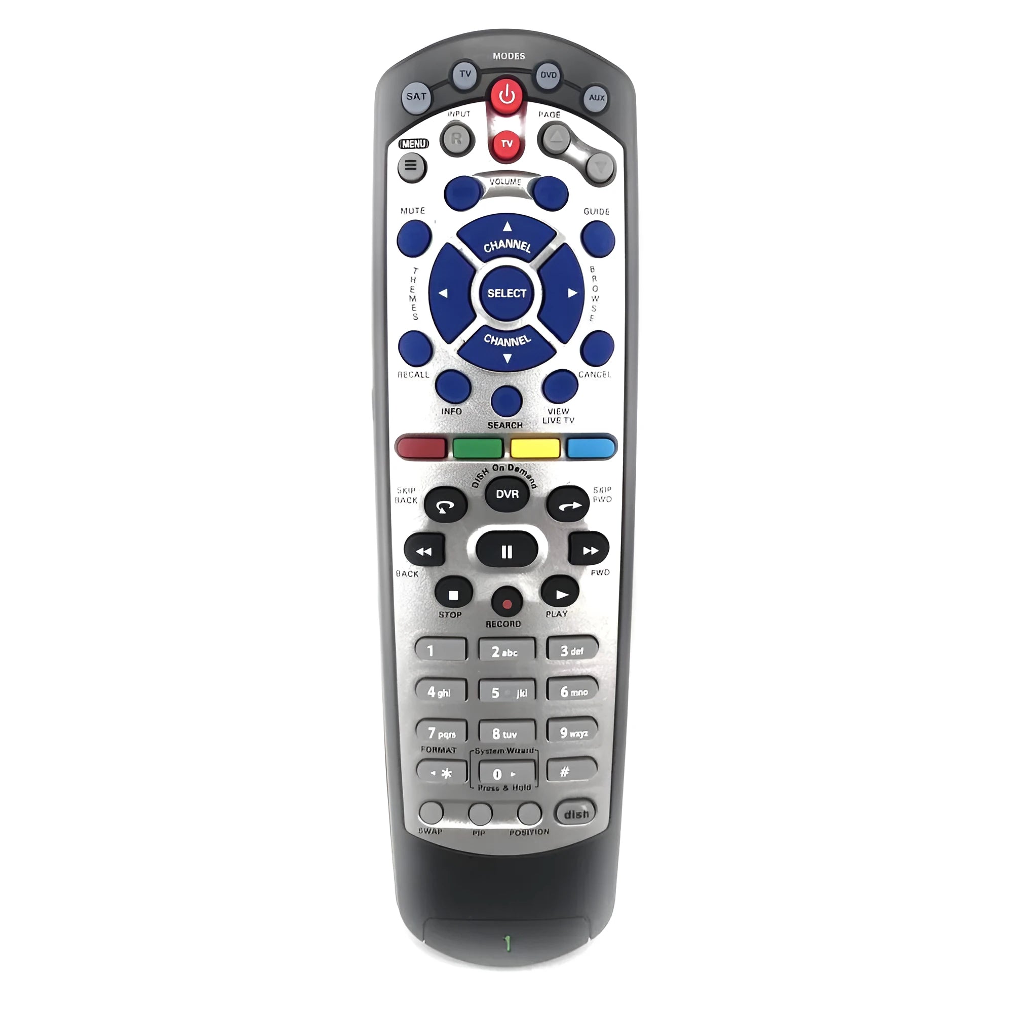 Black flat universal remote control for DISH Network satellite receivers