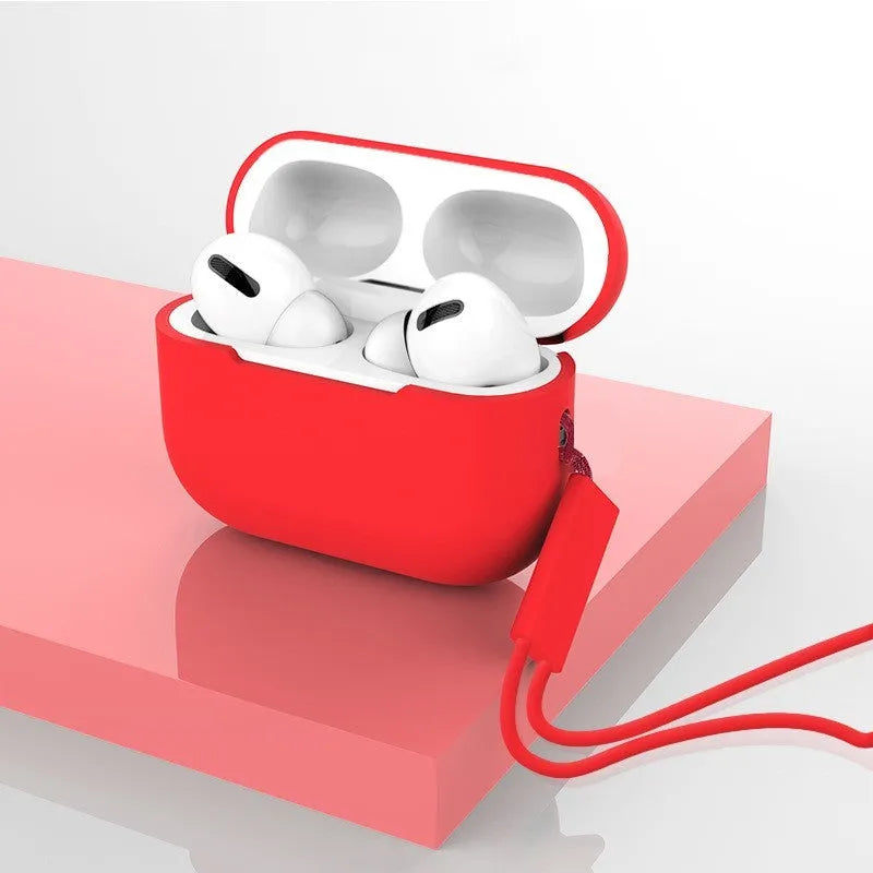 AirPods Pro 2 silicone protective case with lanyard attachment in various solid colours